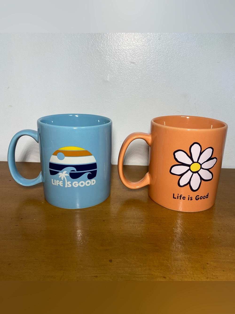 Life Is Good Coffee Tea Mugs Mug Large Daisy Waves Beach Blue Pink Set Of 2